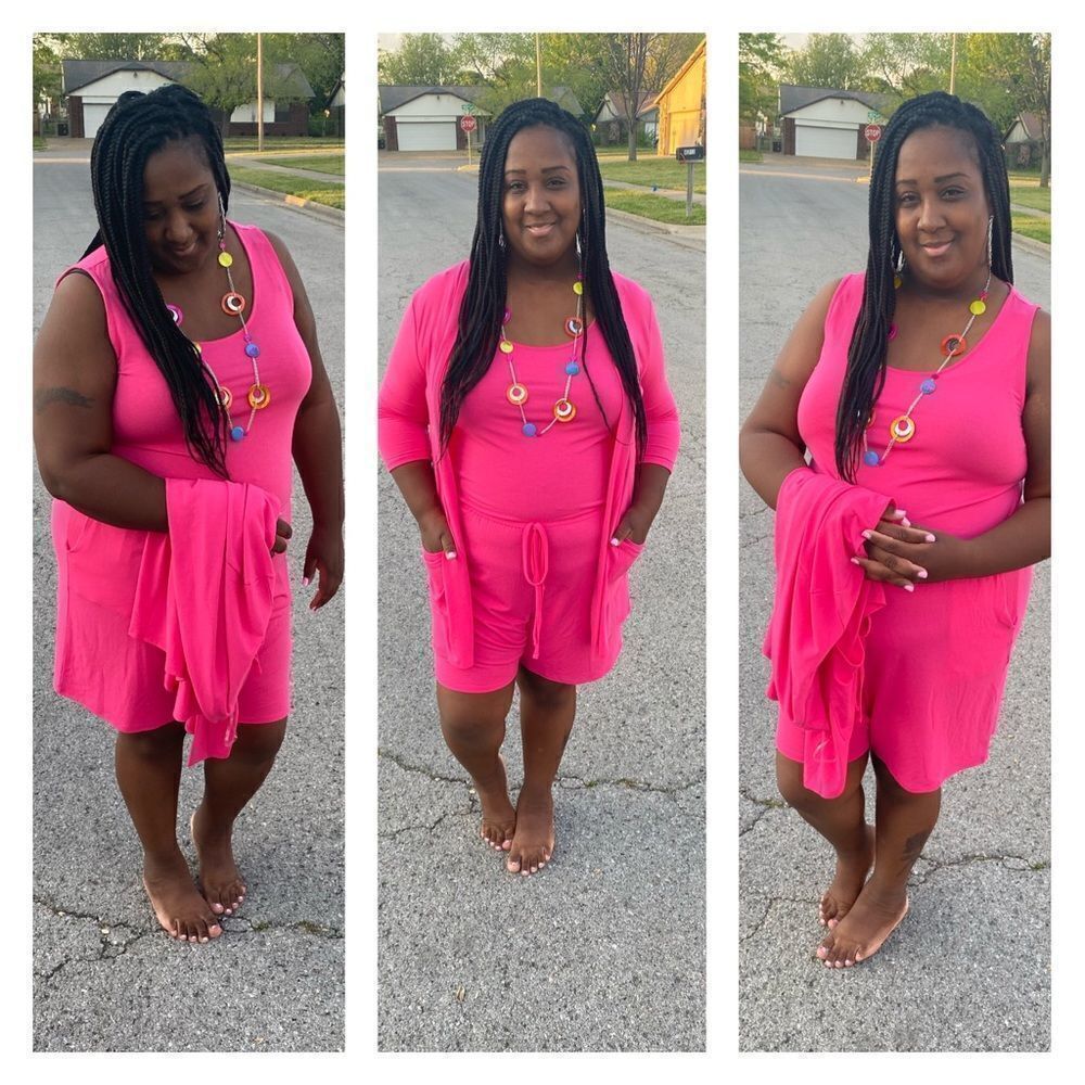 Lexi’s Plus Size Pink Cardigan and Romper Set